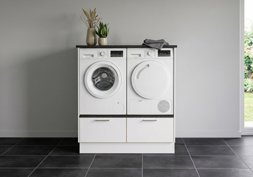 Multi-Living Bryggers sæt med White/Oak Line | Underskab m. skuffe, Vaskeskab, Gavle, Sokkelsæt - Bryggers sæt 1