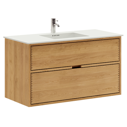 100 cm Just Wood badrumsmöbel med 2 lådor och Solid Surface bordsskiva