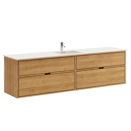 200 cm Just Wood badrumsmöbel med 4 lådor och Solid Surface bordsskiva - Dubbelt handfat