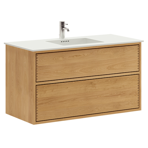 100 cm Just Wood Push badrumsmöbel med 2 lådor och Solid Surface bordsskiva