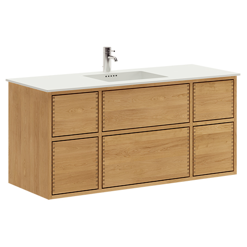 120 cm Just Wood Push badrumsmöbel med 6 lådor och Solid Surface bordsskiva