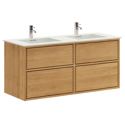 120 cm Just Wood Push badrumsmöbel med 4 lådor och Solid Surface bordsskiva - Dubbelt handfat