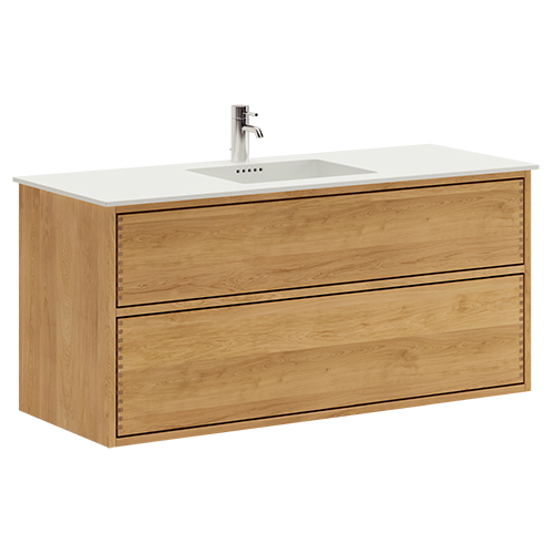 120 cm Just Wood Push badrumsmöbel med 2 lådor och Solid Surface bordsskiva