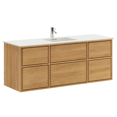 140 cm Just Wood Push badrumsmöbel med 6 lådor och Solid Surface bordsskiva