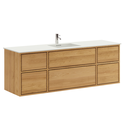 160 cm Just Wood Push badrumsmöbel med 6 lådor och Solid Surface bordsskiva