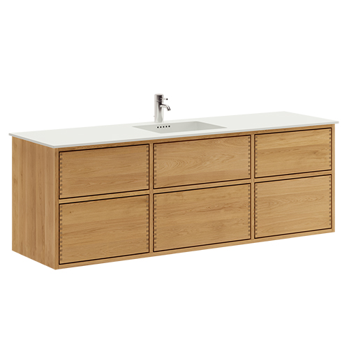 160 cm Just Wood Push badrumsmöbel med 6 lådor och Solid Surface bordsskiva
