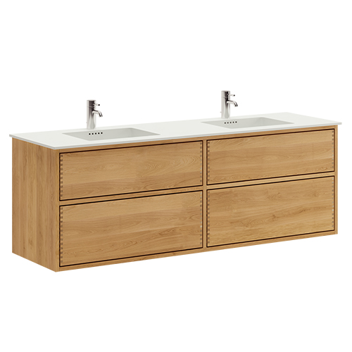 160 cm Just Wood Push badrumsmöbel med 4 lådor och Solid Surface bordsskiva - Dubbelt handfat