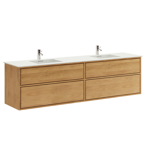 200 cm Just Wood Push badrumsmöbel med 4 lådor och Solid Surface bänkskiva - Dubbelt handfat