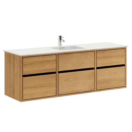 160 cm Just Wood Original badrumsmöbel med 6 lådor och Solid Surface bordsskiva