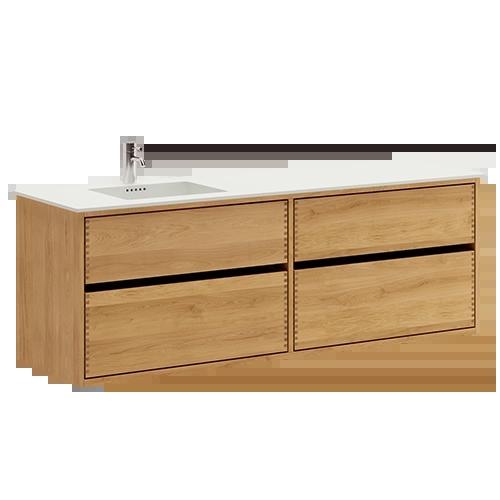 160 cm Just Wood Original badrumsmöbel med 4 lådor och Solid Surface bordsskiva - Vänster