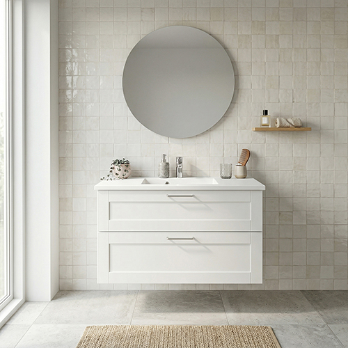 BADSET 102 CM Handfat i vit marmor