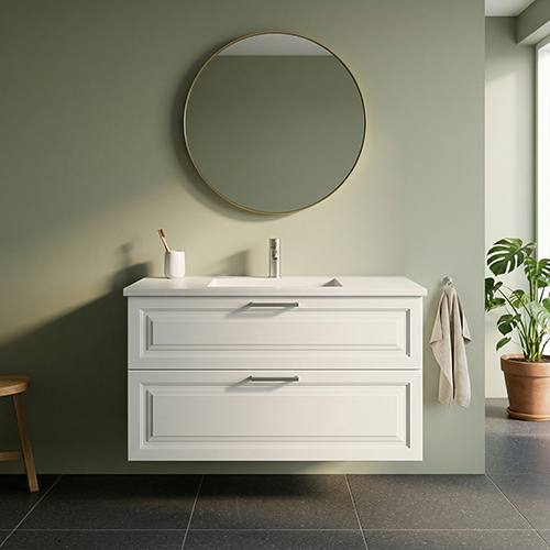 BADSET 102 CM Handfat i vit marmor