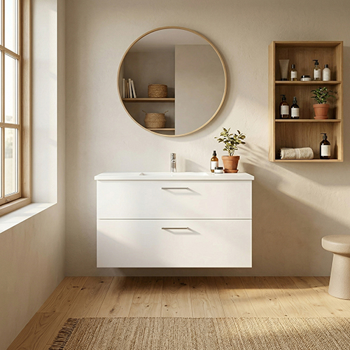 BADSET 102 CM Handfat i vit marmor