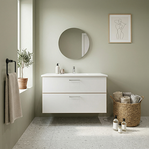 BADSET 102 CM Handfat i vit marmor