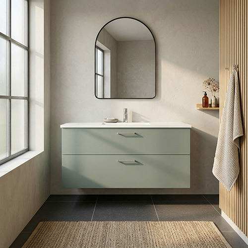 Badset B: 122 cm med handfat i vit marmor<br> Välj mellan flera fronter