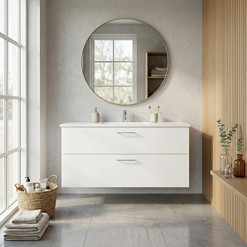 BADSET 122 CM Handfat i vit marmor