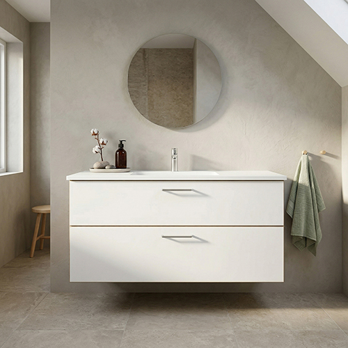 BADSET 122 CM Handfat i vit marmor