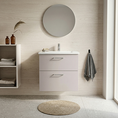 Badset B: 62 cm med handfat i vit marmor<br> Välj mellan flera fronter