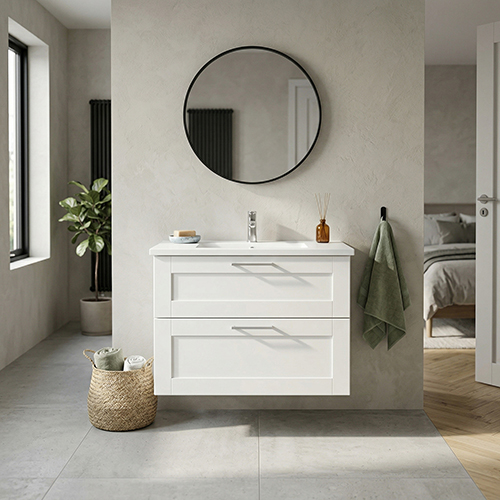 BADSET 82 CM Handfat i vit marmor