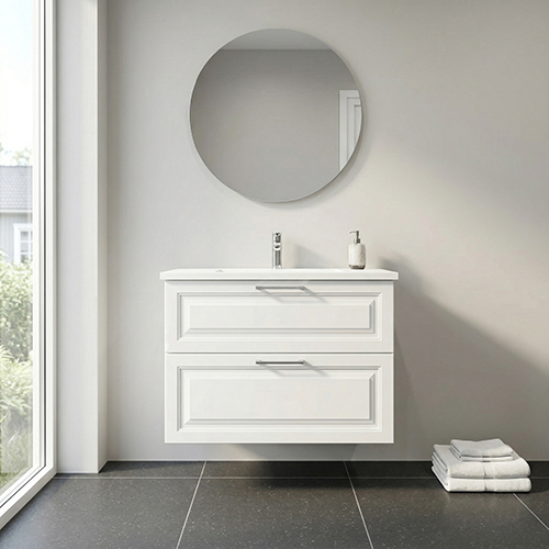 BADSET 82 CM Handfat i vit marmor