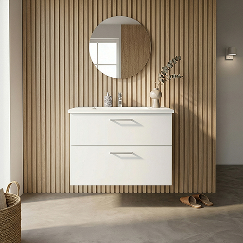 BADSET 82 CM Handfat i vit marmor