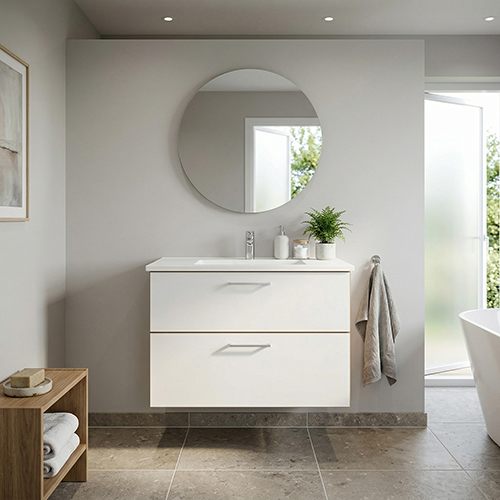 BADSET 82 CM Handfat i vit marmor