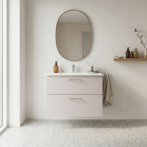 Badset B: 82 cm med handfat i vit marmor<br> Välj mellan flera fronter