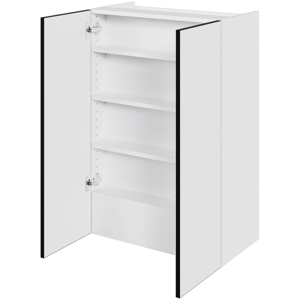 Köksfläktställ i vit/svart linje hög H: 89,6 cm D: 34,0 cm - 2 luckor inklusive 3 hyllor och 1 fast bas - Bredd: 60 cm