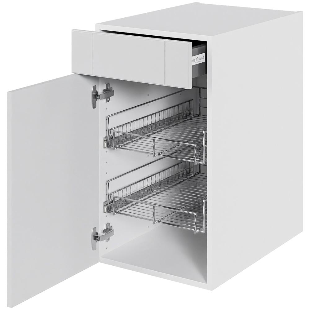 skåp i Romantik skåp H: 70,4 cm D: 60,0 cm - 2 utdragbara galler 1 skåpdörr och 1 låda med delvis utdrag/mjuk lucka - Bredd: 40 cm