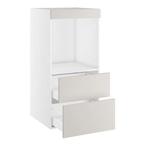 Designskab, t/ovn, blændstykke 64mm, 2 skuffer H:252/316mm, hul: 647mm. H:1248 B:600 D:580