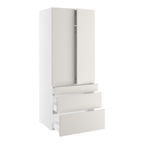 Garderobeskab, 1244mm dobbelt låger, 3 skuffer H:124/252/316mm, 1 hylde, 1 konstruktionshylde, 1 bøjlestang (leveres usamlet). H:1952 B:800 D:580