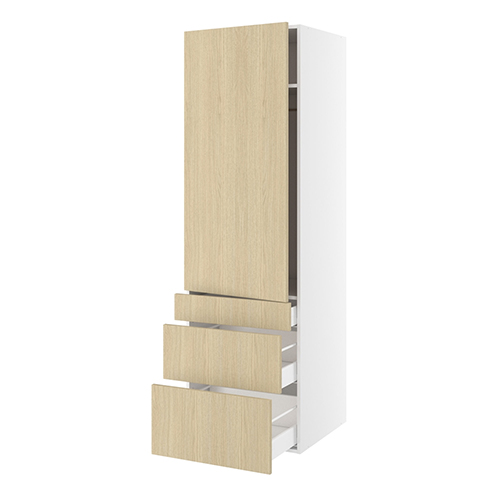 Garderobeskab, 1244mm låge, 3 skuffer H:124/252/316mm, 1 hylde, 1 konstruktionshylde, 1 bøjlestang. H:1952 B:400 D:580