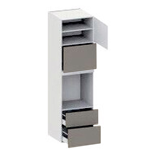 Højskab, t/ovn og micro, 444mm lift door, 444mm låge øverst, blændstykke 64mm, 2 skuffer H:252/316mm, hul: 656mm. H:2144 B:600 D:580