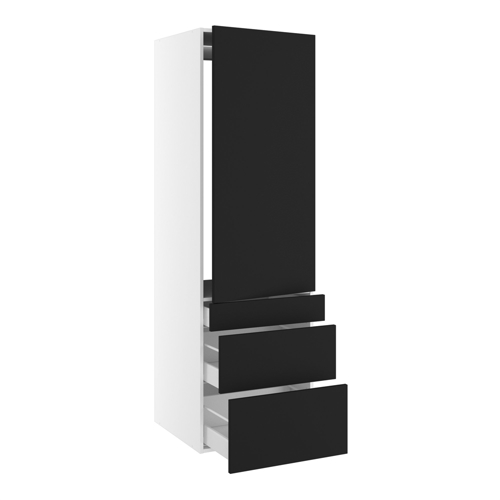 skåp för integrerad kyl nisch mått 1232x567 mm. m/1 skåpdörr med gångjärnshål H:1244 och 3 lådor H:316, 252 och 124 H:1952 D:580 B:600