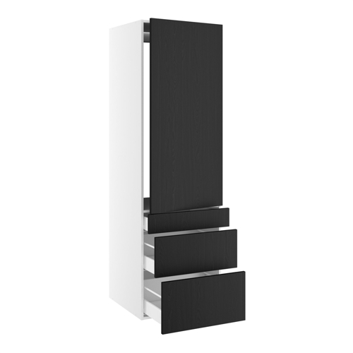 skåp för integrerad kyl nisch mått 1232x567 mm. m/1 skåpdörr med gångjärnshål H:1244 och 3 lådor H:316, 252 och 124 H:1952 D:580 B:600