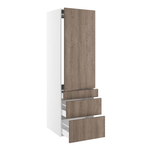 skåp för integrerad kyl nisch mått 1232x567 mm. m/1 skåpdörr med gångjärnshål H:1244 och 3 lådor H:316, 252 och 124 H:1952 D:580 B:600