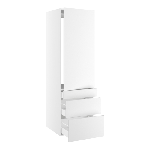Højskab til integreret køl nichemål 1232x567 mm. m/1 låge med hængselsboring H:1244 og 3 skuffer H:316, 252 og 124 H:1952 D:580 B:600