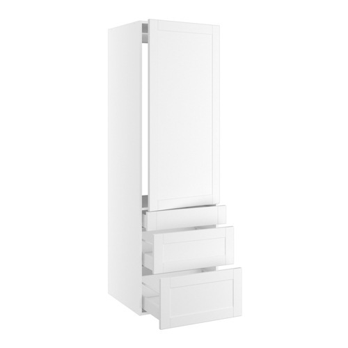 skåp för integrerad kyl nisch mått 1232x567 mm. m/1 skåpdörr med gångjärnshål H:1244 och 3 lådor H:316, 252 och 124 H:1952 D:580 B:600