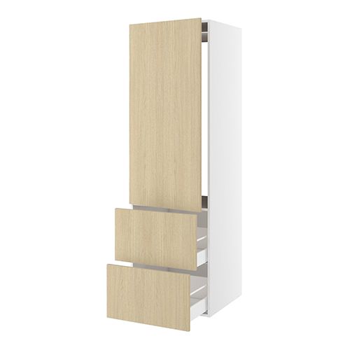 Højskab, t/integreret køl med fladhængsler, 1244mm låge, u/hængselsboring, 2 skuffer H:348mm, hul: 1224mm. H:1952 B:600 D:580