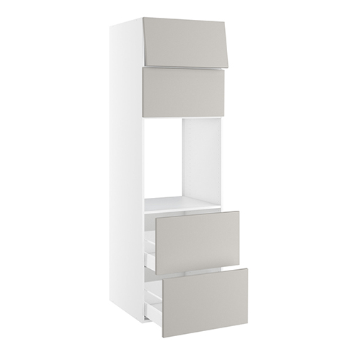 Højskab, t/ovn, 2 toplåger 316mm, 2 skuffer H:348mm, hul: 592mm. H:1952 B:600 D:580