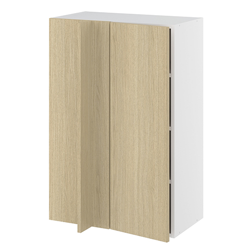 Hjørneindstiksoverskab, 296mm låge, blændplade 340mm, 3 hylder (min. 640mm fra væg). H:896 B:600 D:320