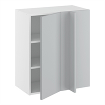 Hörninbyggt skåp m/2 hyllplan och täckplåt 340 mm (skåpdörr 296 mm. - min. 640 mm. från vägg)H:704 D:320 B:600