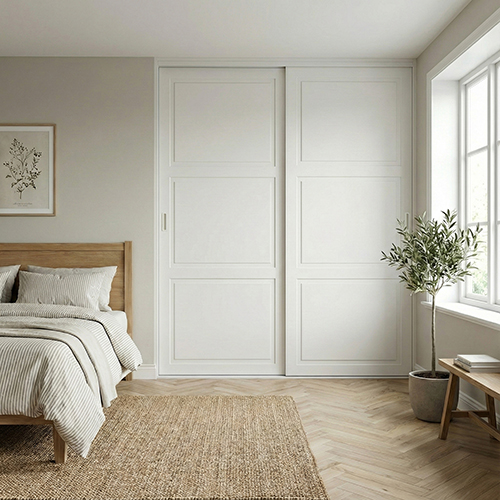 Mogensen Contoura Almue Folie skjutdörrar i storlek för garderob med 2 dörrar - Total bredd 131 till 155 cm.