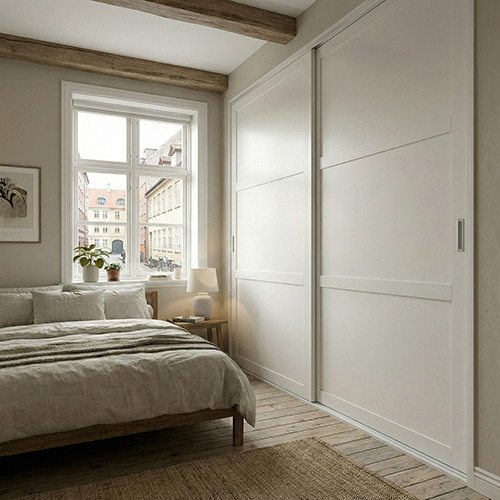 Mogensen Contoura Ramdörr skjutdörrar att på mått till för garderob med 2 dörrar - Total bredd 126 till 151 cm.