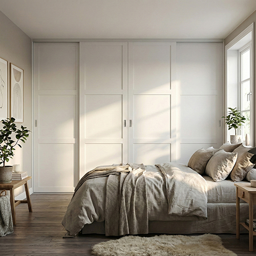 Mogensen Contoura Ramdörr skjutdörrar att på mått till för garderob med 4 dörrar - Total bredd 176 till 243 cm.