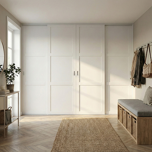 Mogensen Contoura Ramdörr skjutdörrar att på mått till för garderob med 4 dörrar - Total bredd 244 till 295 cm.