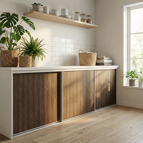 Mogensen Fashionline skjutdörrar på mått till garderober med 3 dörrar - Total bredd 193 till 231 cm.