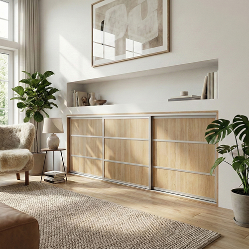 Mogensen Fashionline skjutdörrar på mått till garderober med 3 dörrar - Total bredd 232 till 291 cm.