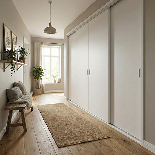 Mogensen Plano skjutdörrar att på mått till för garderob med 4 dörrar - Total bredd 256 till 307 cm.