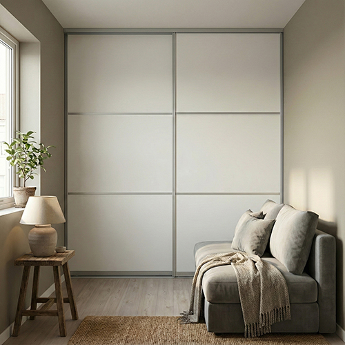 Mogensen Slimline skjutdörrar på mått till garderober med 2 dörrar - Total bredd 100 till 130 cm.